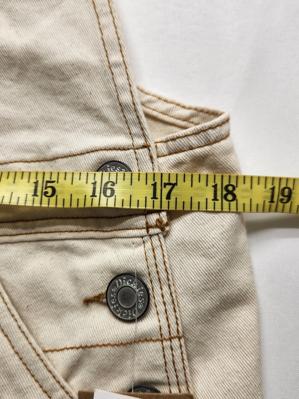 ⭐️NWT Dickies Bib Carpenter Shortalls Utility Cream Juniors Large Women Sm/Med - Picture 9 of 12